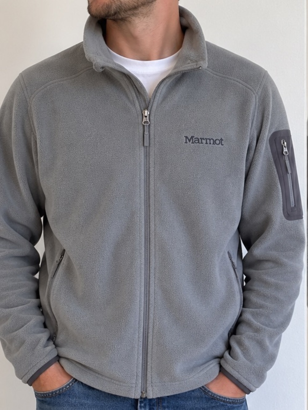 Marmot Polartec Mens Large Gray Fleece Full Zip Jacket Hiking Gorpcore